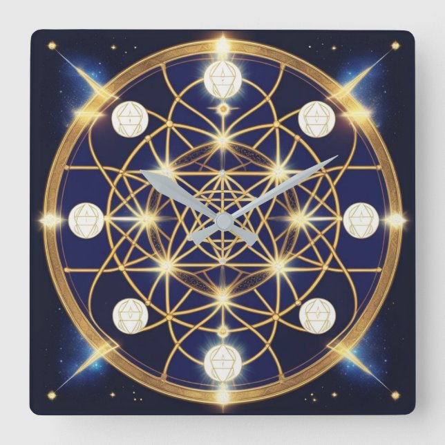 Celestial Harmony – The Light Within the Grid Square Wall Clock (Front)