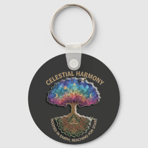 Celestial Harmony Tree - Cosmic Meditation Mandala Key Ring