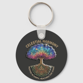 Celestial Harmony Tree - Cosmic Meditation Mandala Key Ring