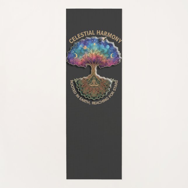 Celestial Harmony Tree | Cosmic Meditation Mandala Yoga Mat (Front)
