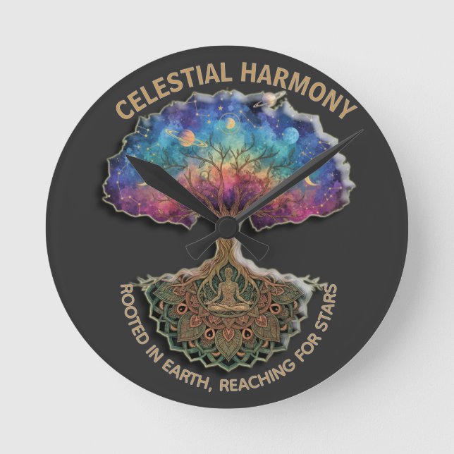 Celestial Harmony Tree | Meditation (NO NUMBERS) Round Clock (Front)