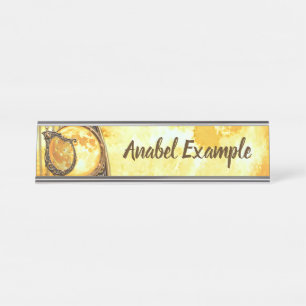 Celestial Harp of the Golden Moon.  Desk Name Plate