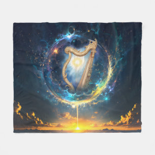 Celestial Harp of the Moonbound Skies. Fleece Blanket