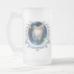 Celestial Harp of the Moonbound Skies. Frosted Glass Beer Mug