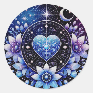 Celestial Heart Sticker with Mystical Flowers