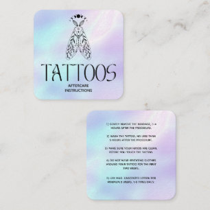 Celestial Holographic Moth Tattoo Aftercare Square Business Card