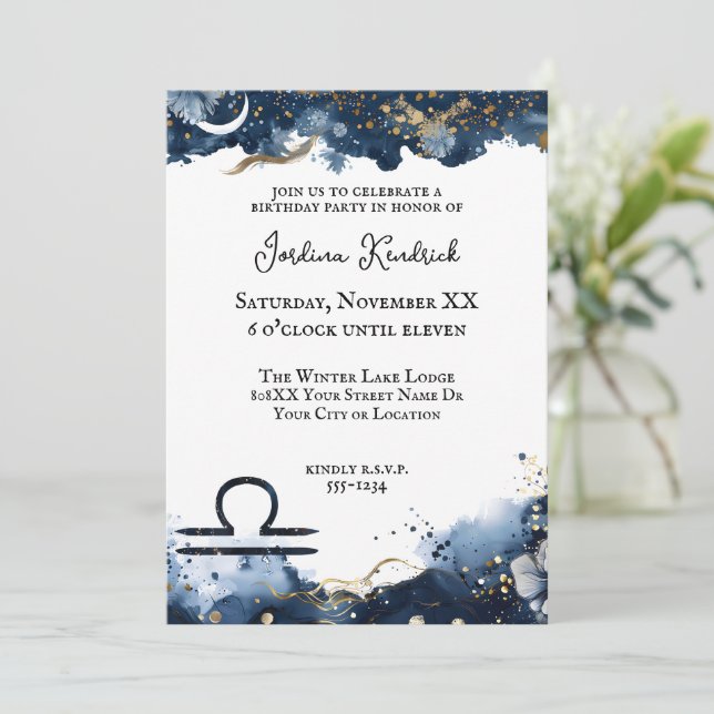 Celestial Horoscope Libra Birthday Invitation (Standing Front)