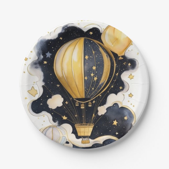 Celestial Hot Air Balloon Baby Shower Paper Plate (Front)