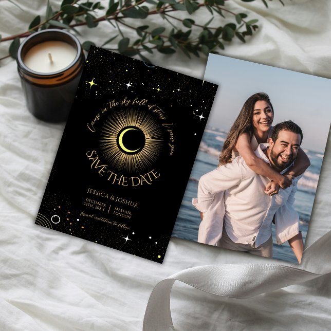 Celestial in the stars I saw you Black Photo Invitation (Creator Uploaded)