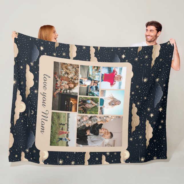Celestial Kids Multiple Photos Monogram Fleece Blanket (In Situ)