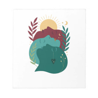 Celestial Kin Abstract Faces, Boho Sun Moon Botani Notepad