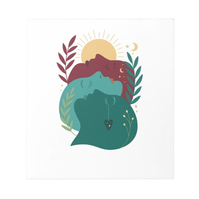 Celestial Kin Abstract Faces, Boho Sun Moon Botani Notepad (Front)