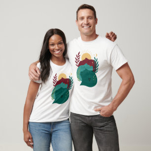 Celestial Kin Abstract Faces, Boho Sun Moon Botani T-Shirt