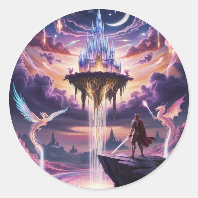 Celestial Kingdom Canvas Art – Mythical Classic Round Sticker (Front)