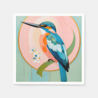 Celestial Kingfisher: A Study in Azure and Gold Napkin