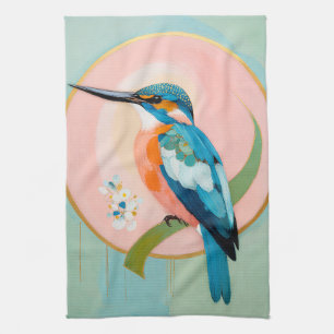 Celestial Kingfisher: A Study in Azure and Gold Tea Towel