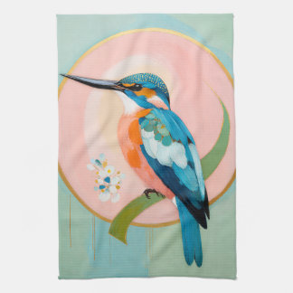 Celestial Kingfisher: A Study in Azure and Gold Tea Towel
