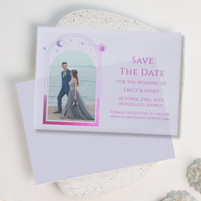 Celestial Lavender Pink Photo Save The Date Vellum Invitations (Creator Uploaded)