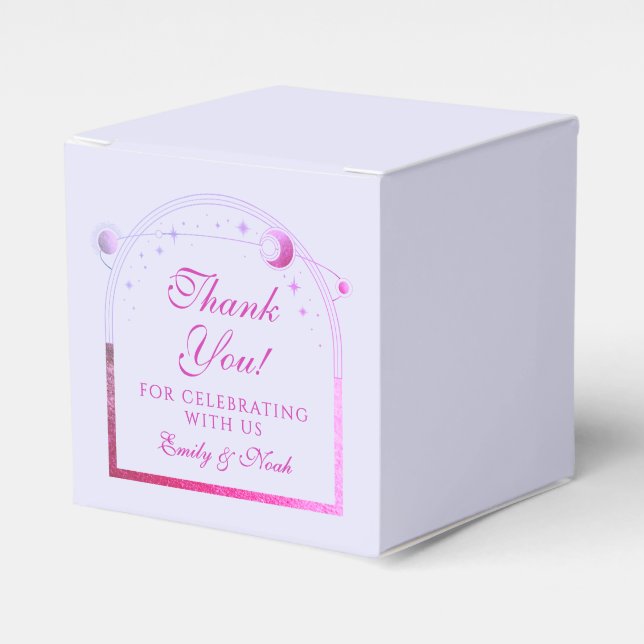 Celestial Lavender Pink Sun Moon Stars Wedding Favour Box (Front Side)