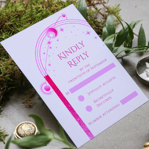 Celestial Lavender Pink Sun Moon Stars Wedding RSVP Card