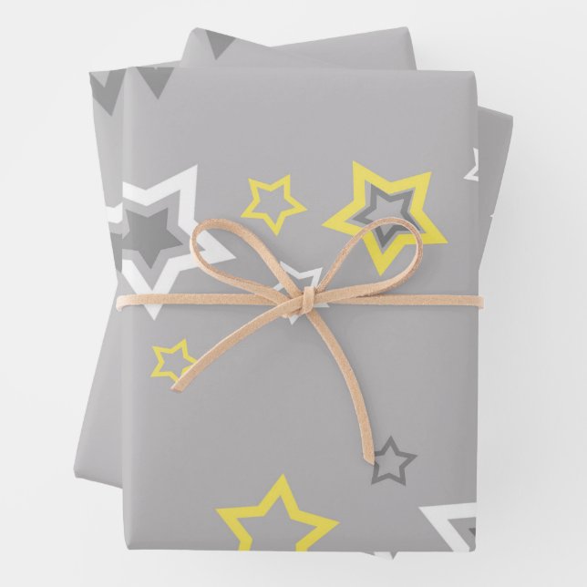 Celestial Layered Stars Whimsical Seamless Pattern Wrapping Paper Sheet (In situ)