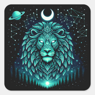 Celestial Lion – Cosmic King Wildlife Galaxy Square Sticker