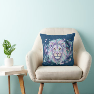 Celestial Lion Galaxy Watercolor Throw Pillow