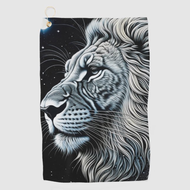 Celestial Lion Night Sky Ai Art Golf Towel (Front)