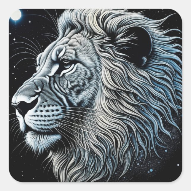 Celestial Lion Night Sky Ai Art Square Sticker (Front)