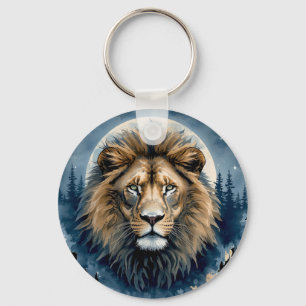 Celestial Lion Watercolor Moonlit Lion Spirit A Key Ring