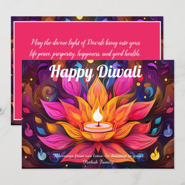 Celestial Lotus Diwali Card (Front/Back)