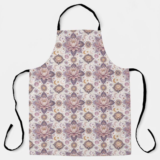 Celestial Lotus Mandala Spiritual Design Pattern Apron (Front)