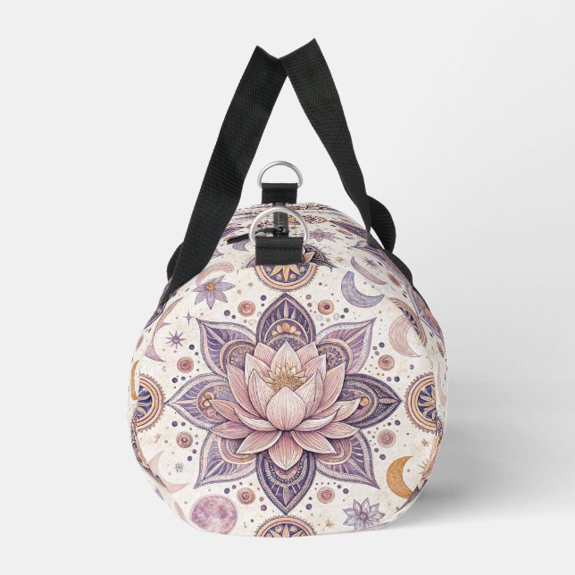 Celestial Lotus Mandala Spiritual Design Pattern Duffle Bag (Left)