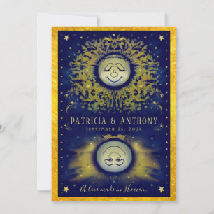 Celestial Love Navy & Gold Wedding Invitation