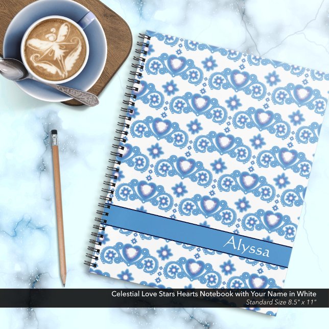 Celestial Love Stars Hearts Name White Notebook (Celestial Love Stars Hearts White Notebook Personalized with Your Name.)