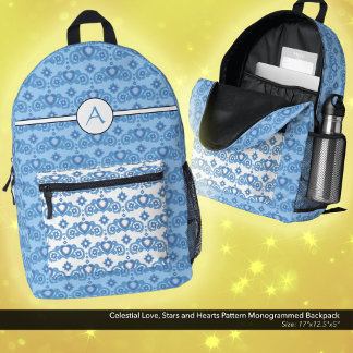 Celestial Love Stars Hearts Pattern Monogrammed Printed Backpack