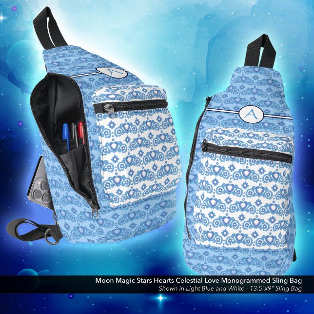 Celestial Love Stars Hearts Pattern Monogrammed Sling Bag (Moon Magic Stars Hearts Celestial Love Monogrammed Sling Bag)