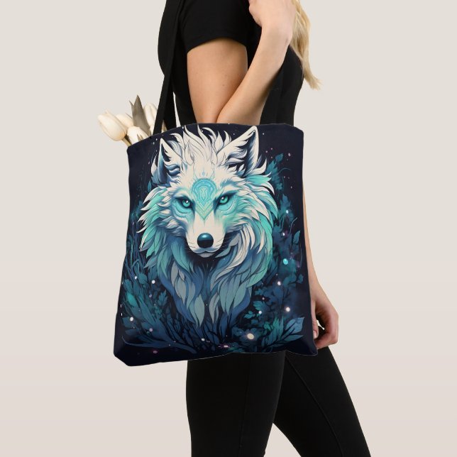 Celestial Lunar Wild Wolf Tote Bag (Close Up)