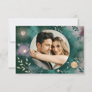 Celestial Magic Moon & Stars Emerald Wedding Thank You Card