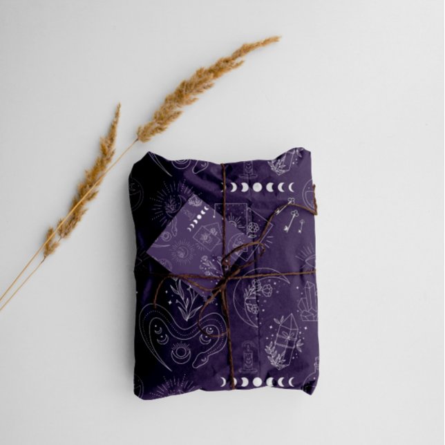 Celestial Magic Witchy Dark Purple Wrapping Paper Sheet (Creator Uploaded)