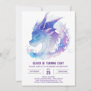 Celestial Magic with Baby Dragon Birthday Invitation