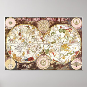 Celestial map from the 17th century poster