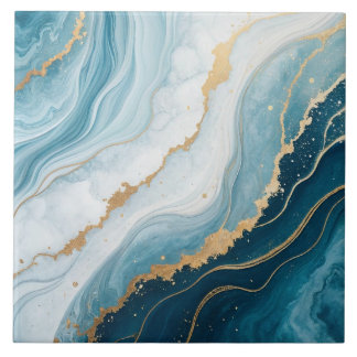 Celestial Marble – Blue, White & Gold Luxury Tile