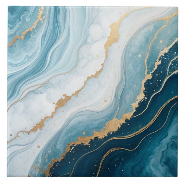Celestial Marble – Blue, White & Gold Luxury Tile (Front)