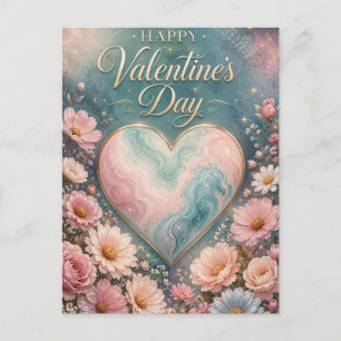 Celestial Marble Heart Valentine Garden Holiday Postcard