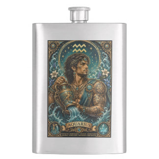 Celestial Masculine Zodiac Aquarius design Hip Flask