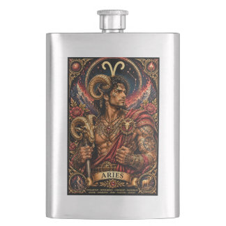 Celestial Masculine Zodiac Aries design Hip Flask