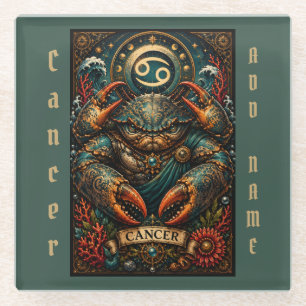 Celestial Masculine Zodiac Cancer design Glass Coaster