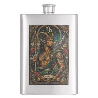 Celestial Masculine Zodiac Capricorn design Hip Flask