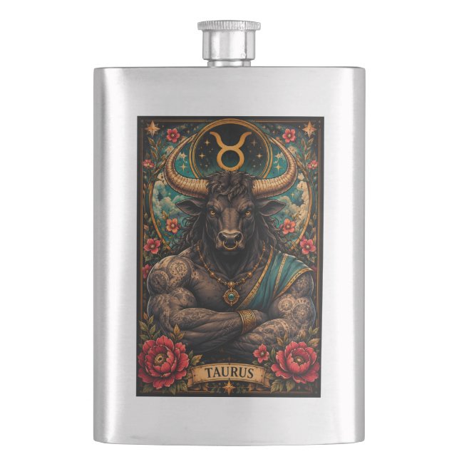  Celestial Masculine Zodiac Taurus design Hip Flask (Front)